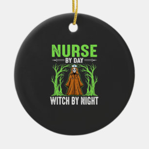 Krankenschwester bei Tag, Hexe bei Nacht Halloween Keramik Ornament