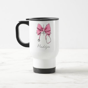 Krankenschwester Bow Stethoskop Tasse, Personalisi Reisebecher