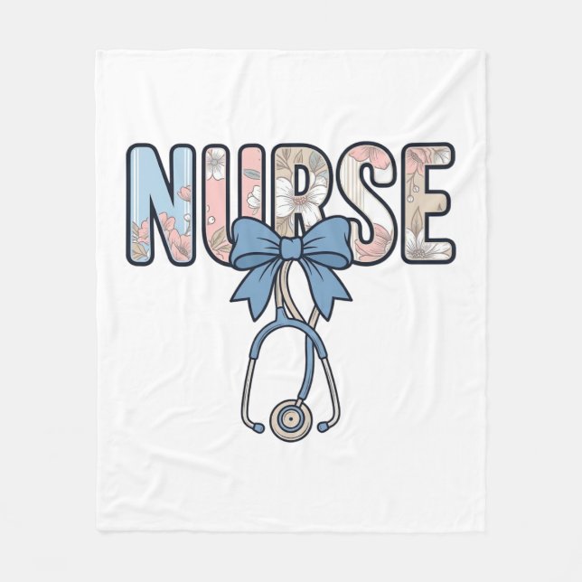 Krankenschwester-Bow-Stethoskop Vintage-Blumenmust Fleecedecke (Vorderseite)