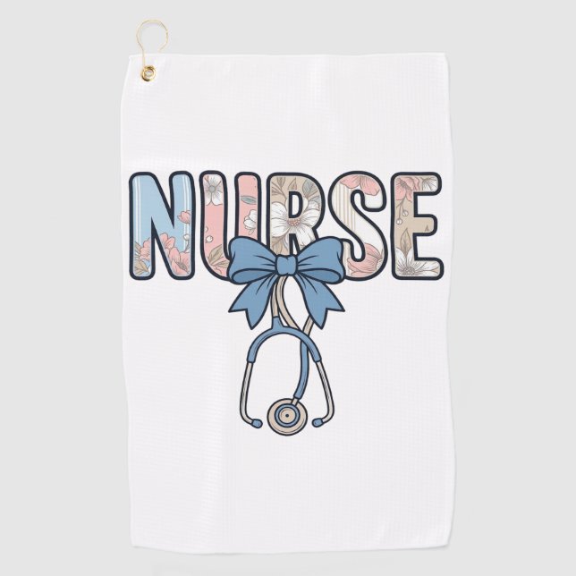 Krankenschwester-Bow-Stethoskop Vintage-Blumenmust Golfhandtuch (Vorderseite)