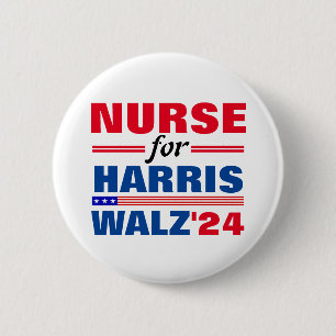 Krankenschwester für Harris Walz Red Blue Button