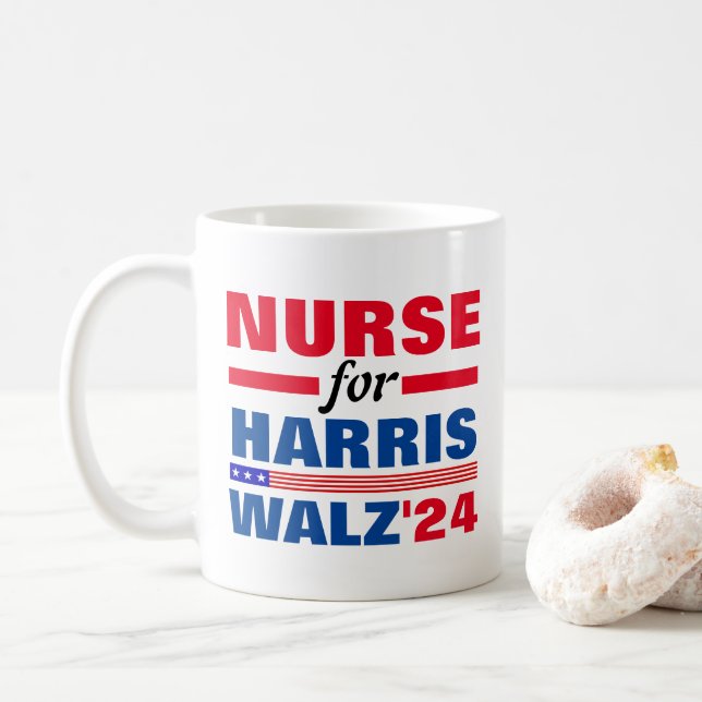 Krankenschwester für Harris Walz Red Blue Kaffeetasse (Mit Donut)