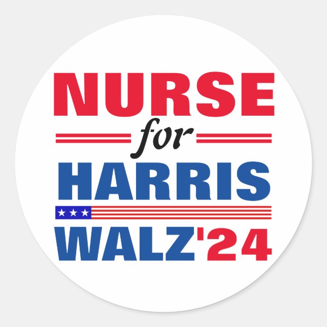 Krankenschwester für Harris Walz Red Blue Runder Aufkleber (Vorderseite)