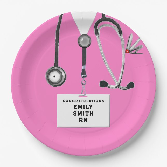 Krankenschwester Graduation Party pink Pappteller (Vorderseite)