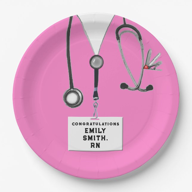 Krankenschwester Graduation Party pink Pappteller (Vorderseite)