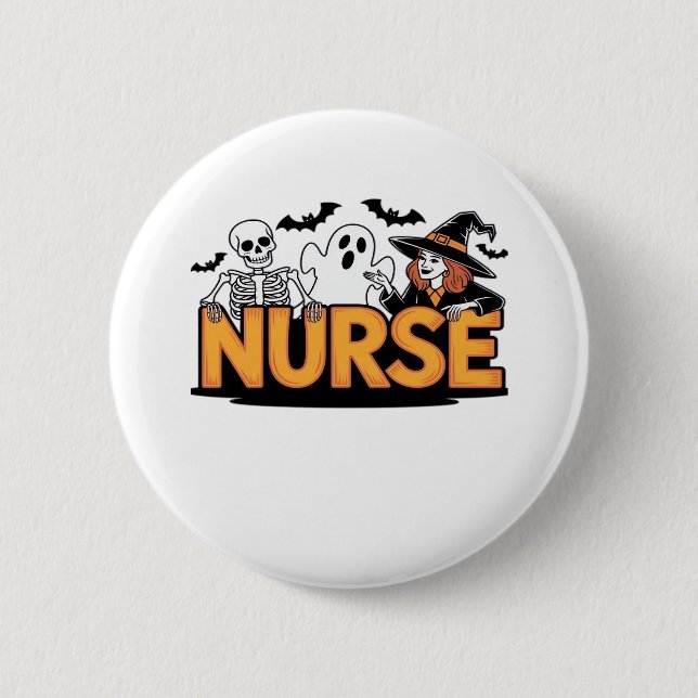 Krankenschwester - Halloween - mit Geist, Hexe und Button (Vorderseite)