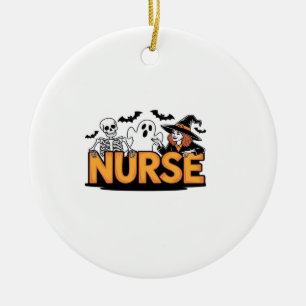 Krankenschwester - Halloween - mit Geist, Hexe und Keramik Ornament