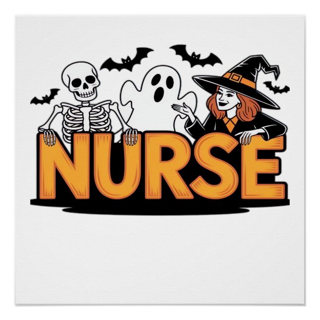 Krankenschwester - Halloween - mit Geist, Hexe und Poster (Vorderseite)