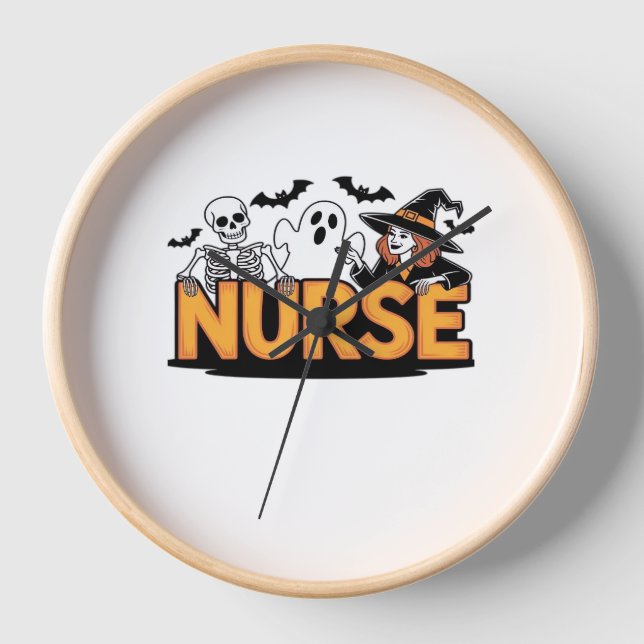 Krankenschwester - Halloween - mit Geist, Hexe und Uhr (Vorderseite)