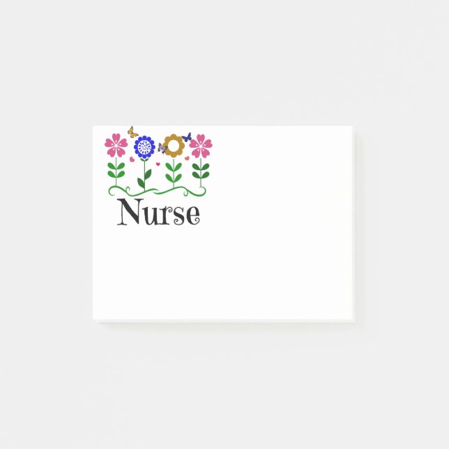 Krankenschwester - Herz, Blume und Schmetterlinge Post-it Klebezettel (Vorderseite)