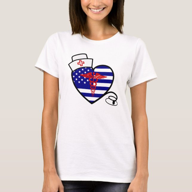Krankenschwester-Herz-Flagge mit Stethoskop und T-Shirt (Vorderseite)