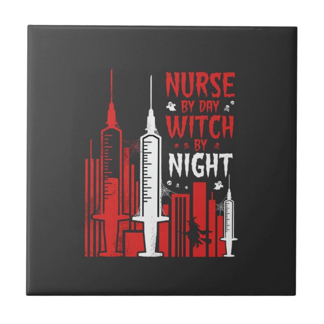 Krankenschwester-Hexen-Halloween-Skyline-Design_1 Fliese (Vorderseite)