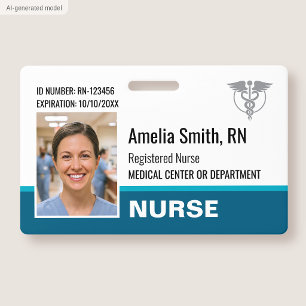 Krankenschwester-ID-Ausweis Foto-Logo Moderne Teal Ausweis