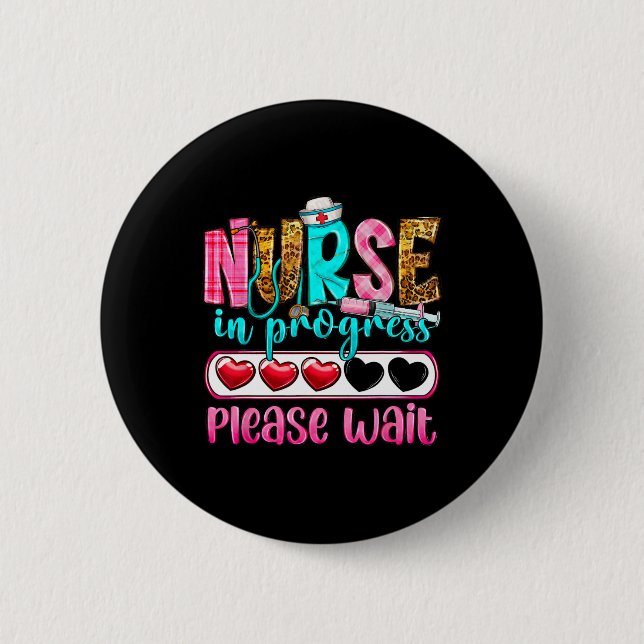 Krankenschwester in Arbeit Bitte warten Krankenpfl Button (Vorderseite)
