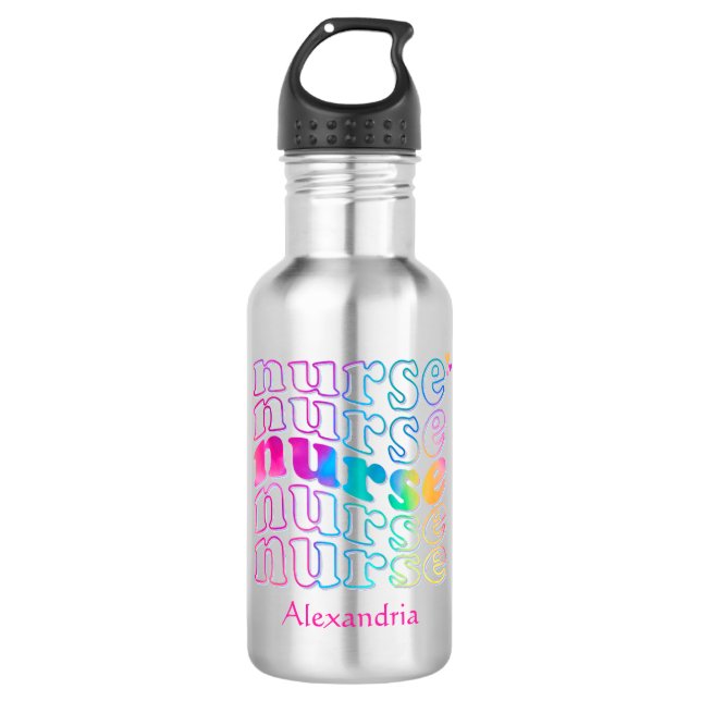 "Krankenschwester" in eleganten Regenbogenfarben Edelstahlflasche (Vorderseite)