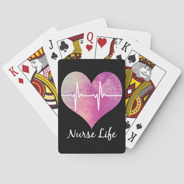 Krankenschwester-Leben - Aquarell-Herz EKG Spielkarten (Rückseite)