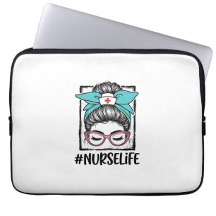 Krankenschwester-Leben-Unordentliche-Bun-Regenboge Laptopschutzhülle