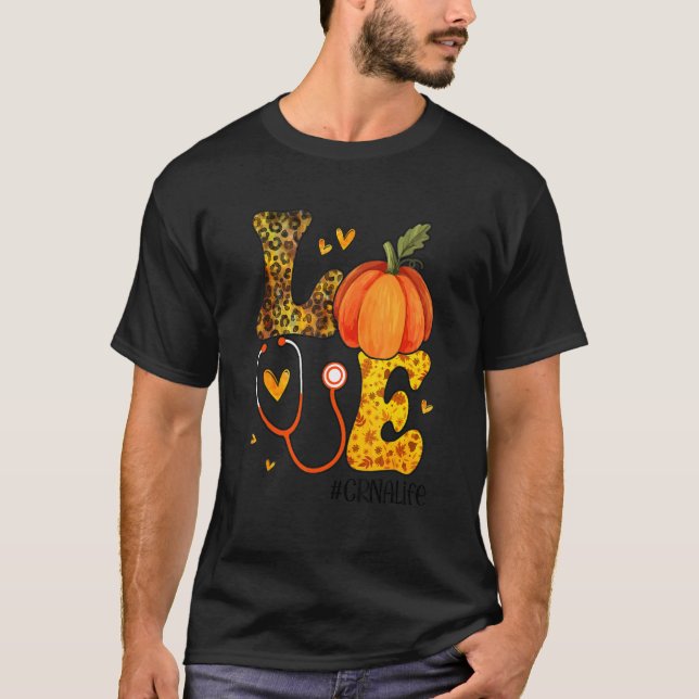 Krankenschwester Leopard Kürbis Erntedank Liebe CR T-Shirt (Vorderseite)
