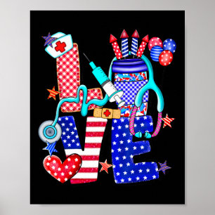 Krankenschwester Liebe 4. Juli Amerikanischer Flag Poster