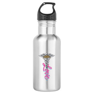 Krankenschwester Liebe Caduceus Floral Medizin Ver Edelstahlflasche
