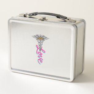 Krankenschwester Liebe Caduceus Floral Medizin Ver Metall Brotdose