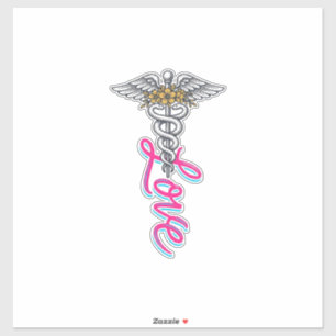 Krankenschwester Liebe Caduceus Floral Medizinisch Aufkleber