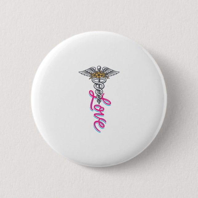 Krankenschwester Liebe Caduceus Florales Medizinis Button (Vorderseite)