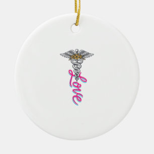 Krankenschwester Liebe Caduceus Florales Medizinis Keramik Ornament
