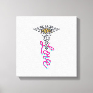 Krankenschwester Liebe Caduceus Florales Medizinis Leinwanddruck