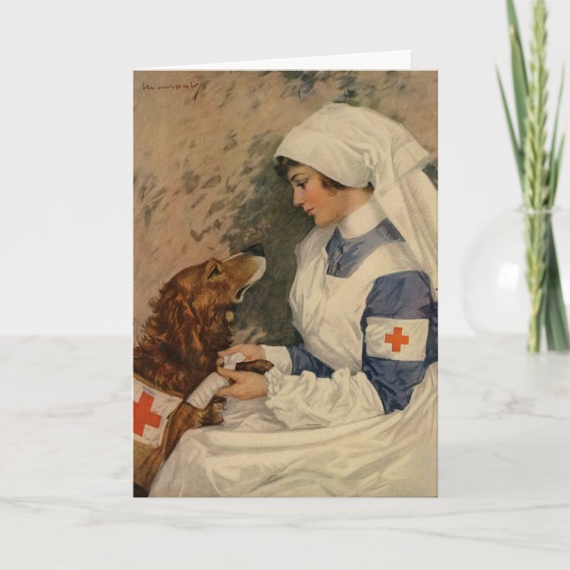 Krankenschwester mit dem goldenen Retriever 1917 Karte (Vorderseite)