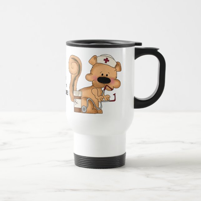 Krankenschwester mit einer Haltungsreise-Tasse Reisebecher (Rechts)