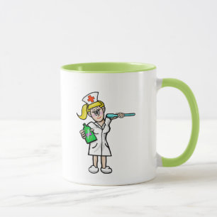 Krankenschwester mit großer Löffel- und Flüssigmed Tasse