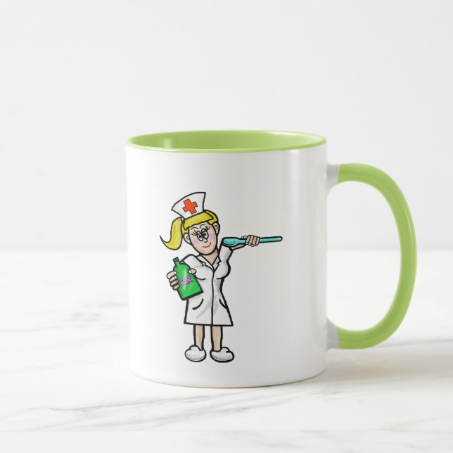 Krankenschwester mit großer Löffel- und Flüssigmed Tasse (Rechts)