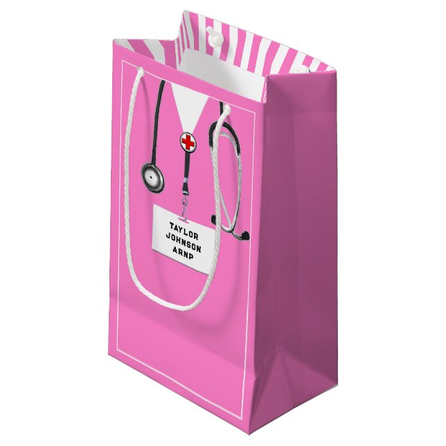 Krankenschwester oder Glückwunsch eines Arztes Kleine Geschenktüte (Vorderseite Schrägansicht)