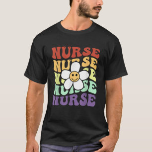 Krankenschwester Retro Sonnenblume Lächeln Gesicht T-Shirt