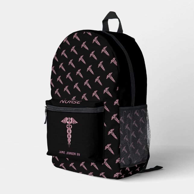 Krankenschwester - rosa und schwarz bedruckter rucksack (Rückseitige Ecke Rechts)