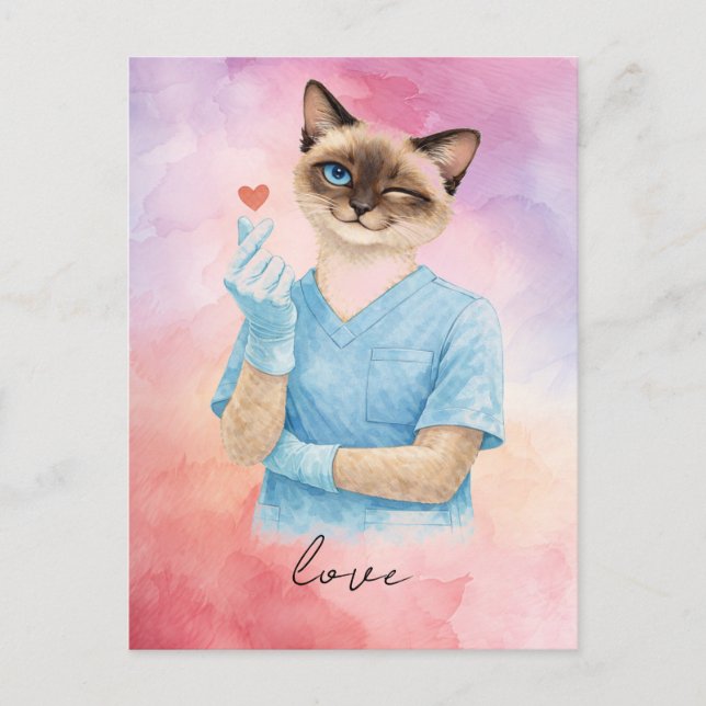 Krankenschwester sendet Mini-Herz mit Liebe Postkarte (Vorderseite)