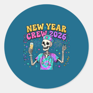 Krankenschwester Skelett Neujahr Crew 2026 Lustig Runder Aufkleber