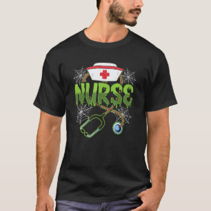 Krankenschwester Spinnweben Stethoskop Grusel Hall T-Shirt
