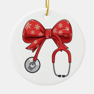 Krankenschwester Stethoskop Weihnachts-Schleife Ko Keramik Ornament