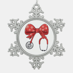 Krankenschwester Stethoskop Weihnachts-Schleife Ko Schneeflocken Zinn-Ornament