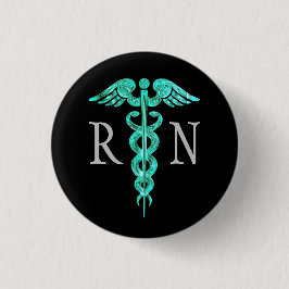 Krankenschwester-Türkiscaduceus-Grau-Knopf Button