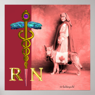 KRANKENSCHWESTER UND RETTUNGSHUND /Goldener Caduce Poster