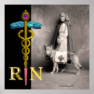 KRANKENSCHWESTER UND RETTUNGSHUND /Goldener Caduce Poster