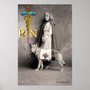KRANKENSCHWESTER UND RETTUNGSHUND /Goldener Caduce Poster