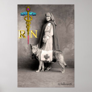 KRANKENSCHWESTER UND RETTUNGSHUND /Goldener Caduce Poster