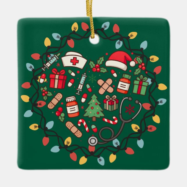 Krankenschwester-Weihnachtsdekoration Keramikornament (Vorderseite)