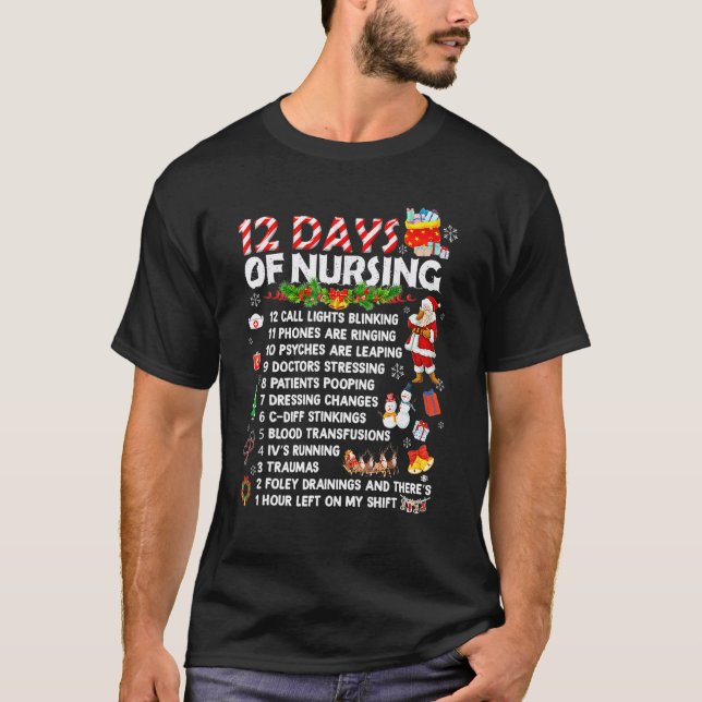 Krankenschwestern frohe Weihnachten 12 Tage Kranke T-Shirt (Vorderseite)
