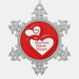 Krankenschwestern haben Herz-Rot-Herzen Schneeflocken Zinn-Ornament