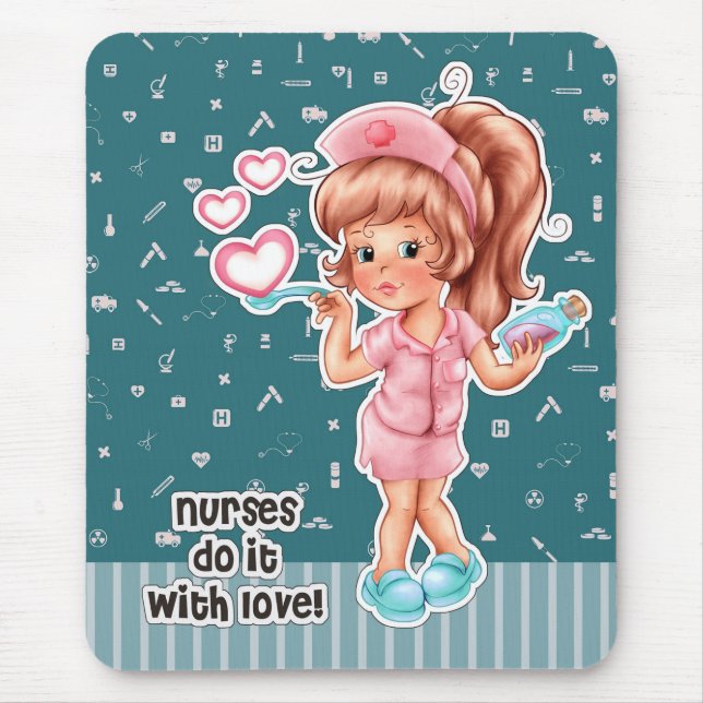 Krankenschwestern machen das mit Liebe. Niedliche  Mousepad (Vorne)